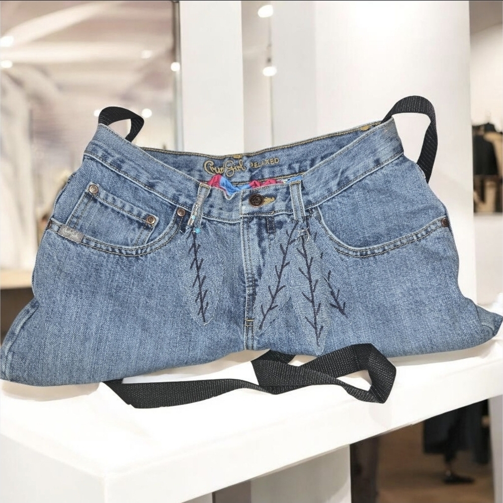 4/$15 Handmade Cruel Girl Denim Jeans with Pink and Blue Accents Feathers